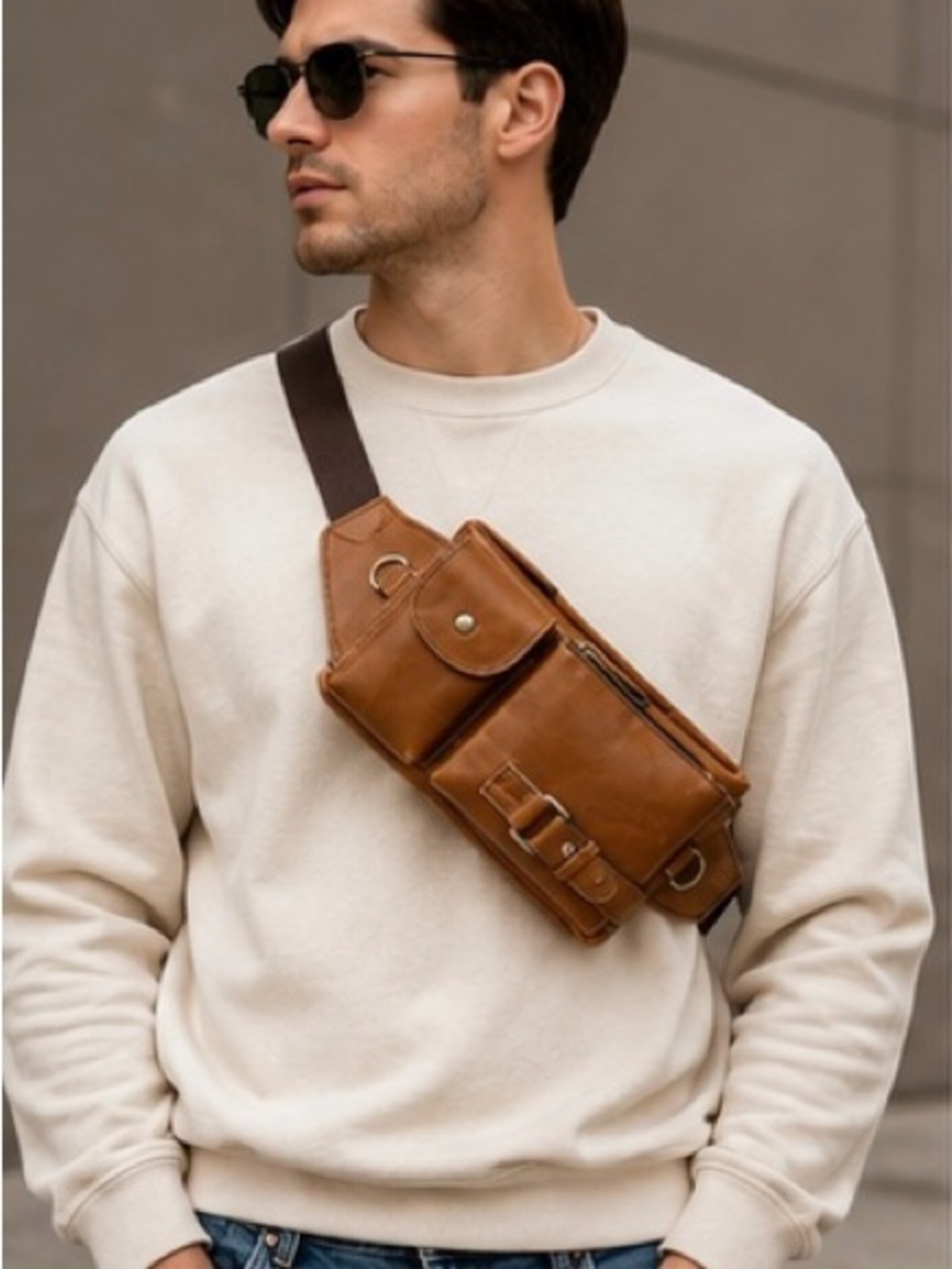Leather Chest Bag in Tan – Stylish Crossbody Sling